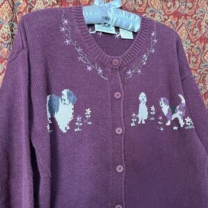 Vtg Northern Reflections Ramie, cotton cardigan sweater Dogs, purple size L